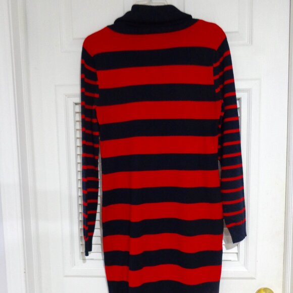 Tommy Hilfiger Women's Navy Blue Red Stripe Funnel Turtleneck Sweater Dress Sz M - Picture 3 of 7